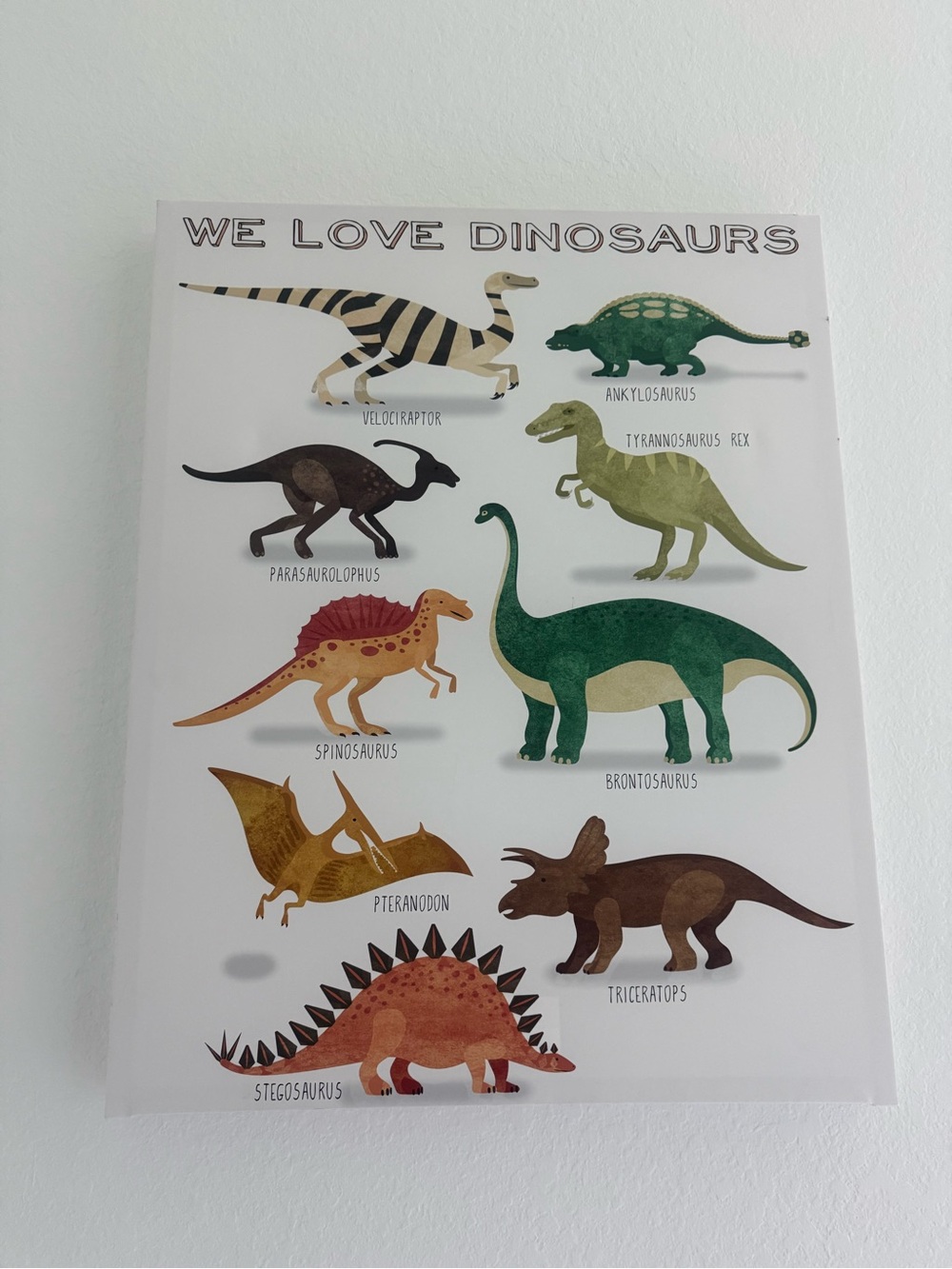 We Love Dinosaurs Wall Art Print Canvas - Green, Brown, Orange, Yellow